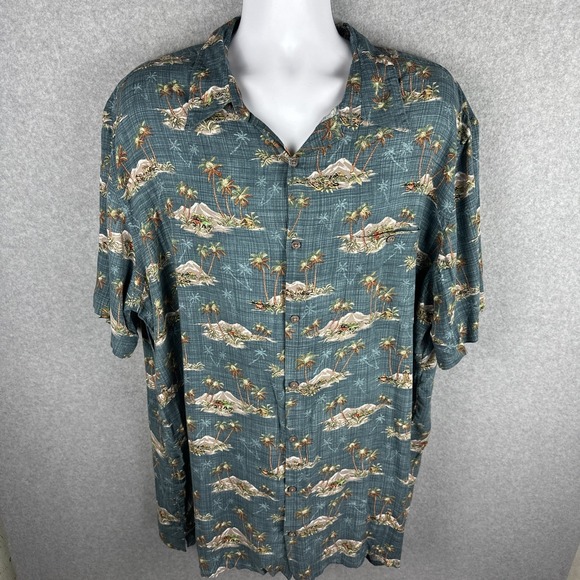 Foundry Men's Island Palm Tree Short Sleeve Button Down Shirt Size 2XLT - Picture 2 of 7